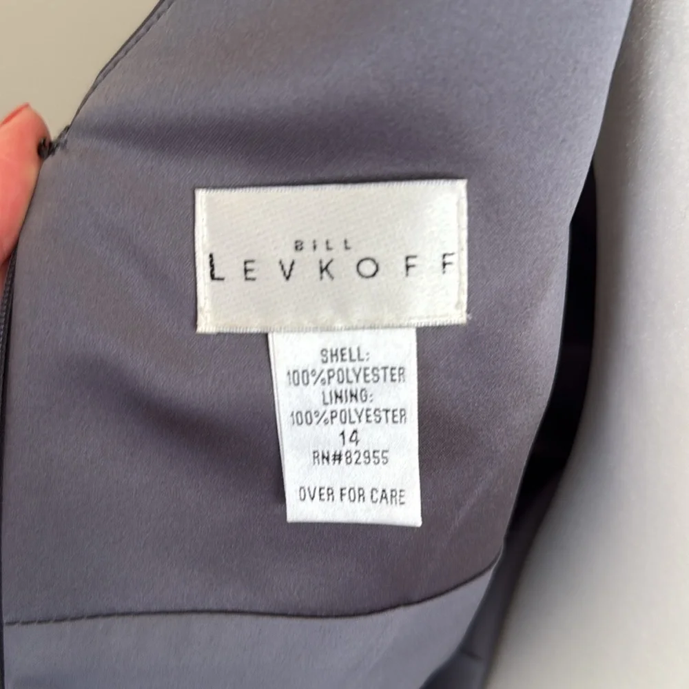 Bill Levkoff Dress Size 14 Satin Gray Charcoal Gunmetal V Neck Knee Length - Picture 8 of 8